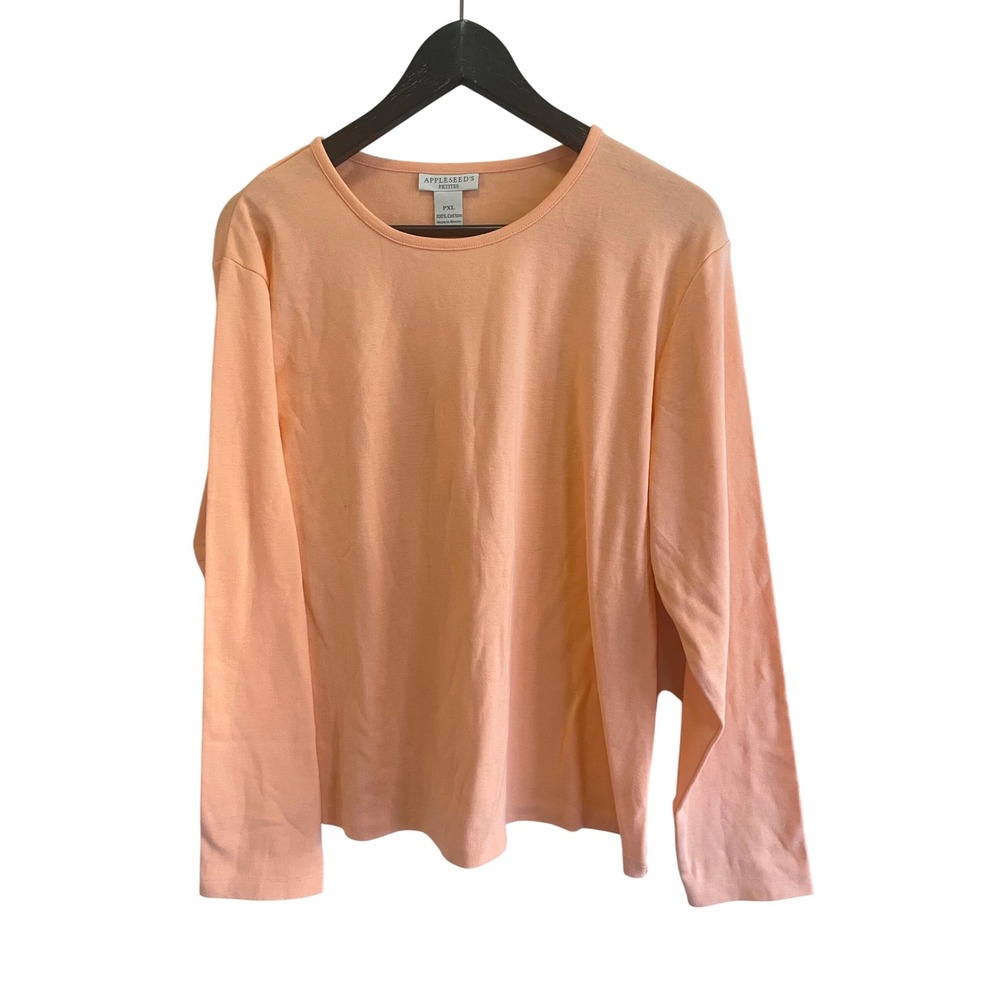 APPLESSEEDS PETITES Peach Long Sleeve Cotton‎ T-Shirt Top PXL